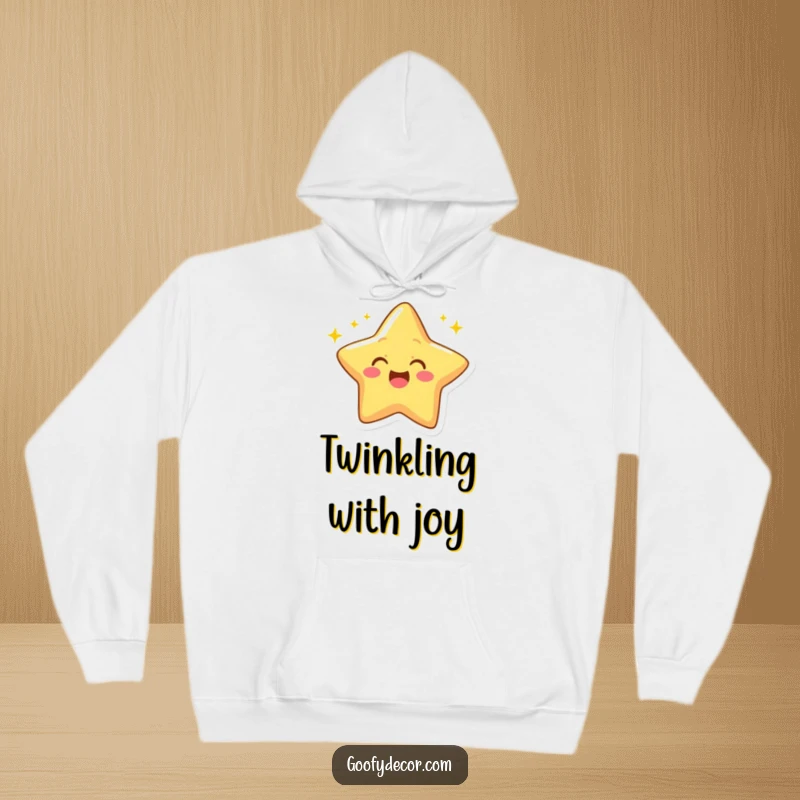 Funny hoodie featuring a cheerful star character winking playfully amidst shimmering, twinkling rays.