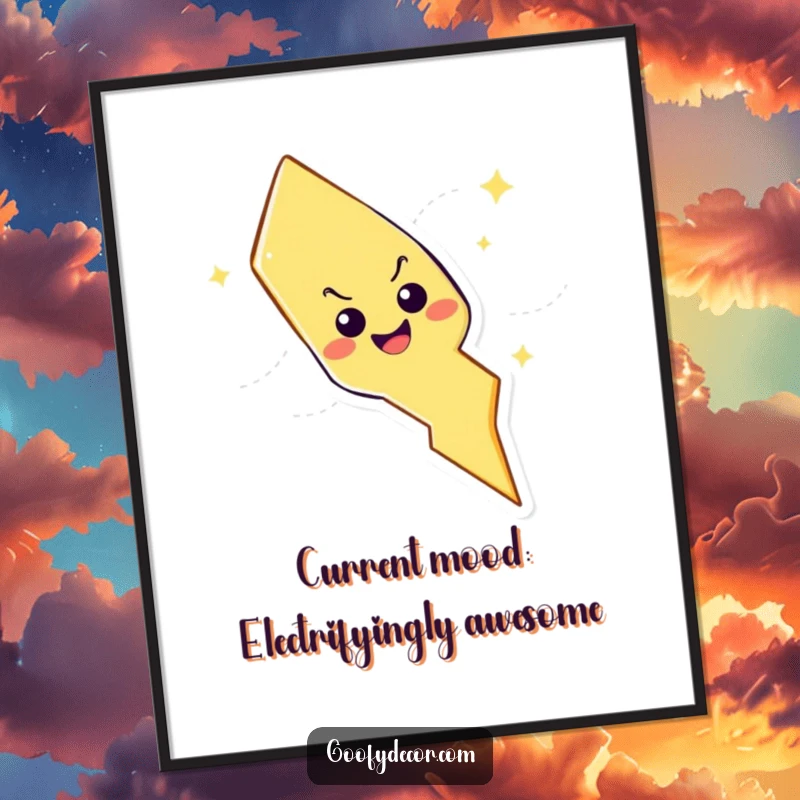 Funny Free Printable Wall Art: Mischievous lightning bolt character zig-zagging across the sky with a playful, wide grin.