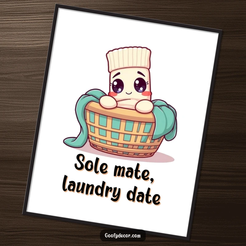 Funny Free Printable Sock Wall Art: A delightful sock character hilariously tangled in a laundry basket, bringing smiles.