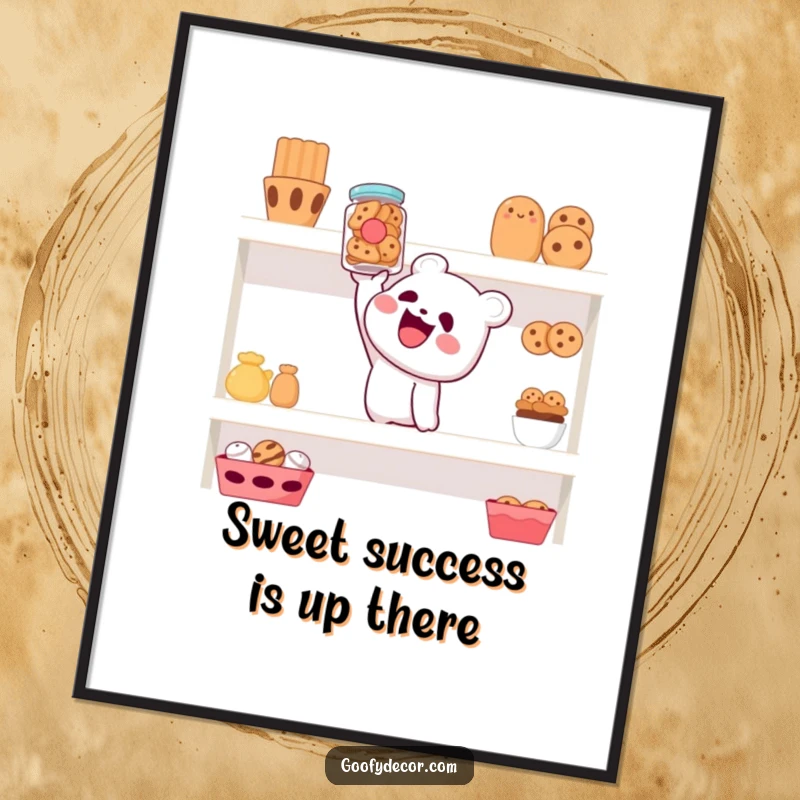 Funny Free Printable Wall Art: Character reaching for a high cookie jar, hilarious DIY decor.