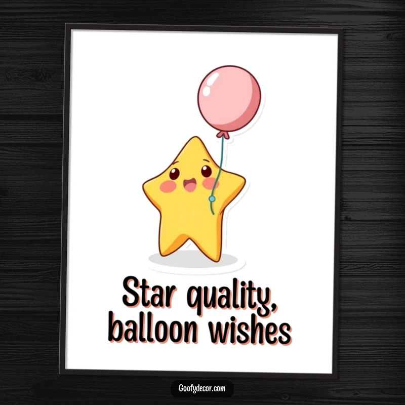 Funny Free Printable Wall Art: A cheerful bouncing star character happily playing with a bright, colorful balloon, adding playful charm.