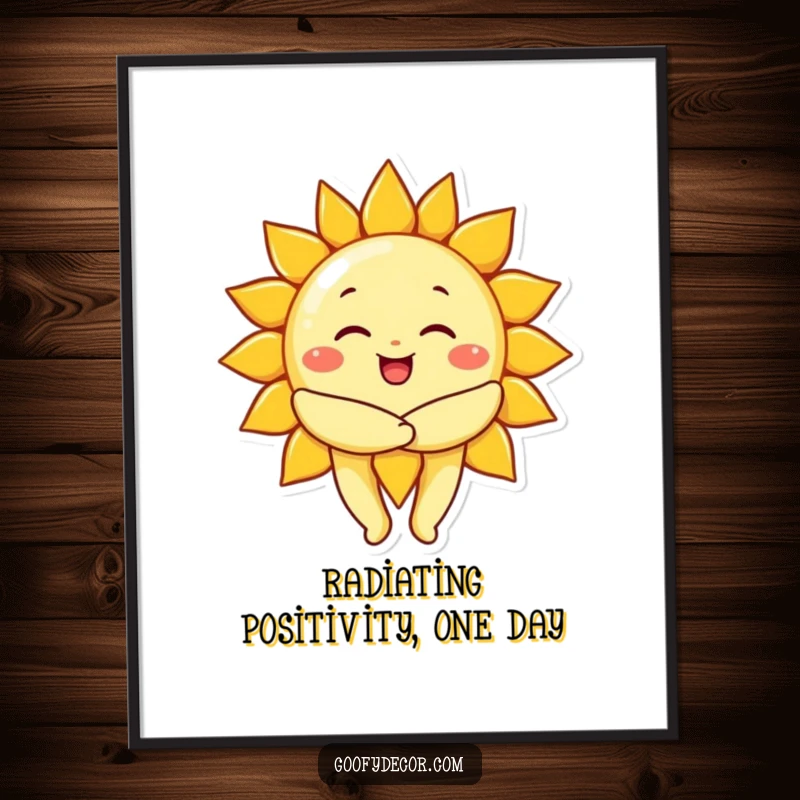 Funny free printable wall art of a smiling sun character giving a generous, warm hug, radiating cheerful energy and light.