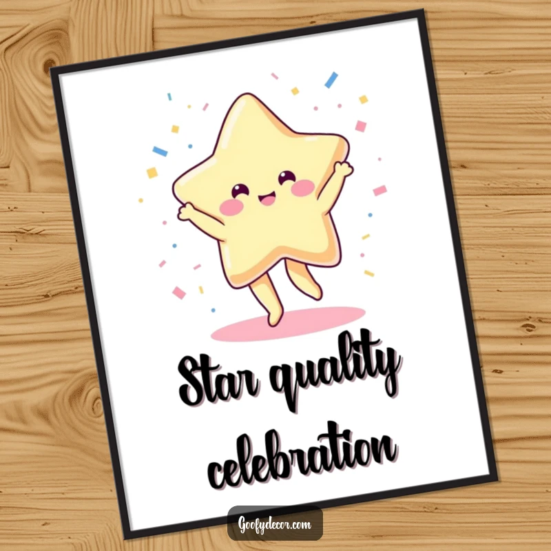 Free Printable Wall Art: A cheerful kawaii star character performs a lively dance, surrounded by a celebratory burst of confetti.