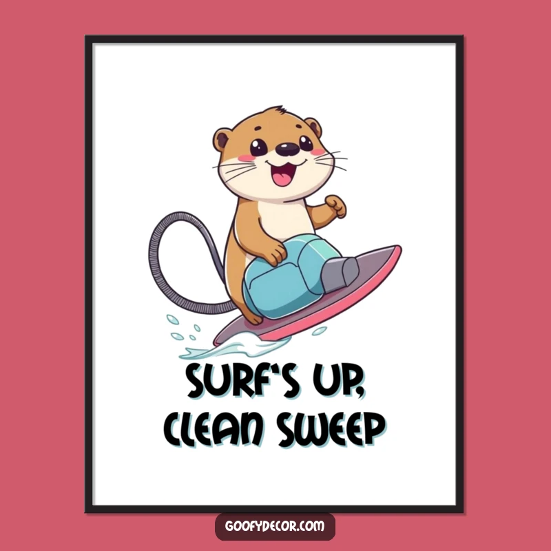 Funny Free Printable Otter Art: Whimsical Riding Vacuum Cleaner Decor Download