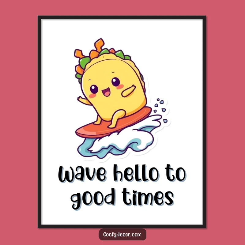 Kawaii Taco Surfing Free Printable Wall Art - Funny Downloadable Decor for Your Home!