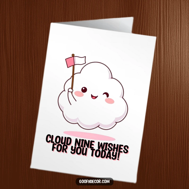 Funny Free Printable Cloud Birthday Card: A smiling cloud waves a tiny flag, spreading birthday cheer.