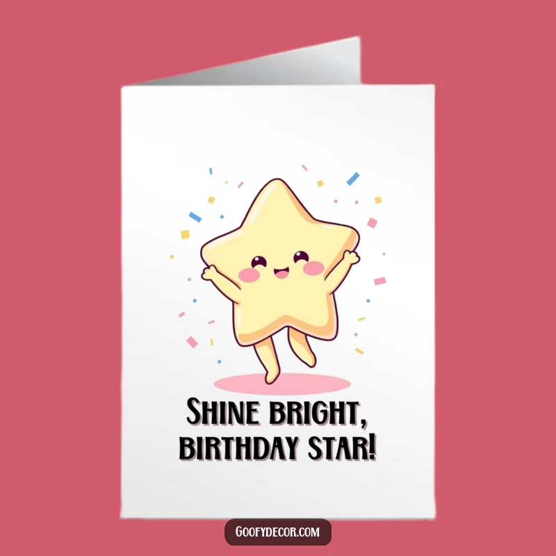 Free Printable Birthday Card: Dancing Kawaii Star with Confetti - Joyful Downloadable