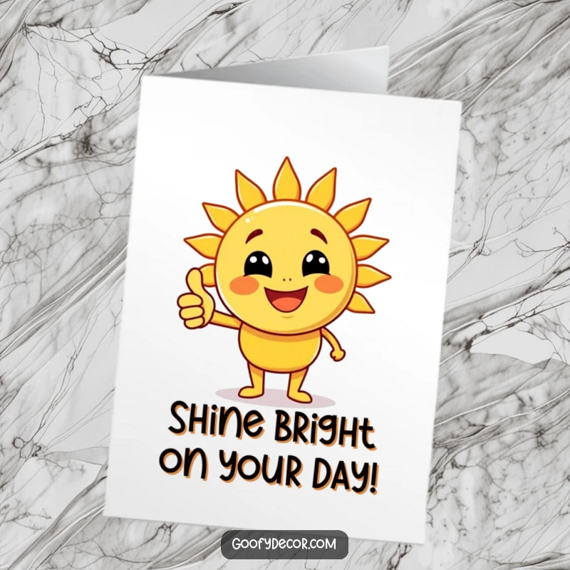 Funny Free Printable Birthday Card: A beaming sun character with rays giving a big thumbs up and a wide, happy smile.