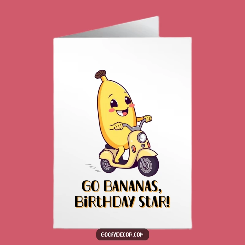 Funny Free Printable Birthday Card: Banana on Scooter, Hilarious Downloadable Gift