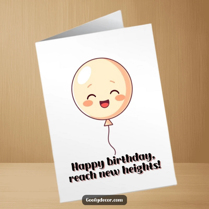Funny Free Printable Birthday Card with a happy balloon character floating cheerfully upwards, spreading birthday joy.