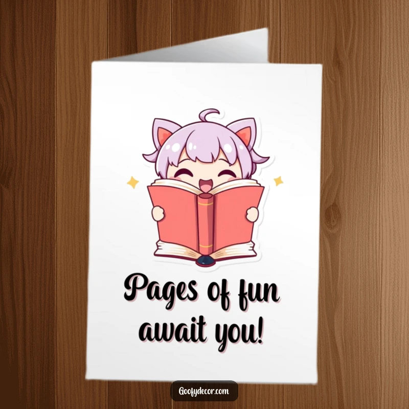 Funny Free Printable Birthday Card with a cute book character opening pages to reveal a secret surprise inside.