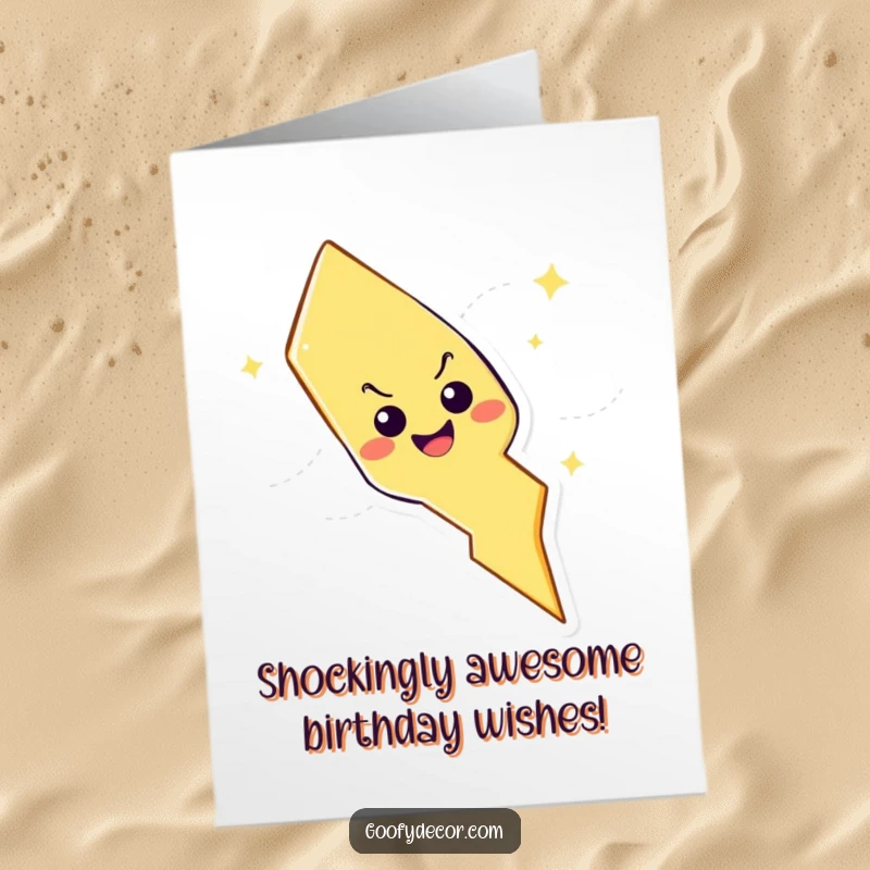 Funny Free Printable Birthday Card: Mischievous lightning bolt character zig-zagging with a huge grin, zapping happy birthday wishes.