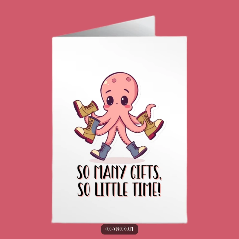 Free Printable Octopus Birthday Card: Funny Juggling Boots Greeting Downloadable Gift