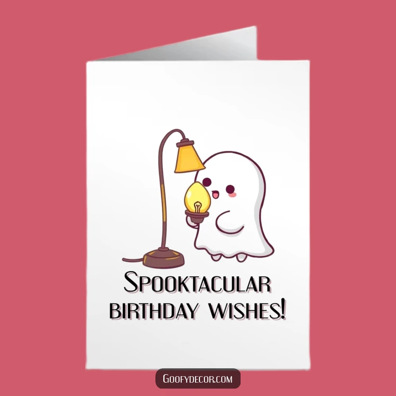 Free Printable Birthday Card: Ghost Tickling Lamp Funny Downloadable Gift