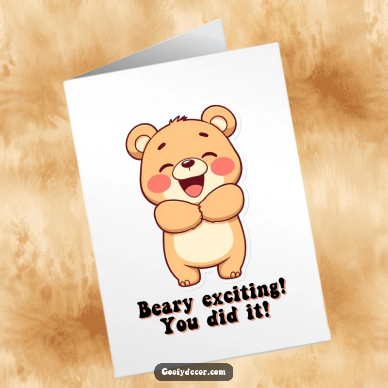 Funny Free Printable Congratulations Card: A cute bear enthusiastically offers a hug with a huge smile to celebrate your success.