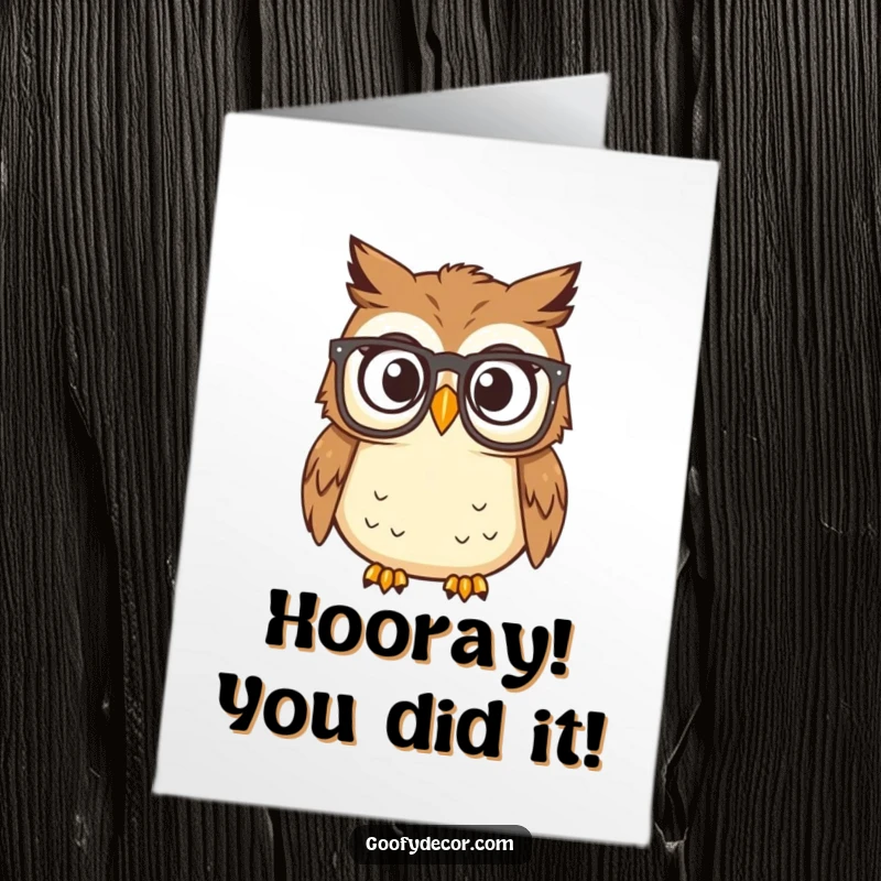 Funny free printable congratulations card showing a wise owl in reading glasses looking utterly shocked.