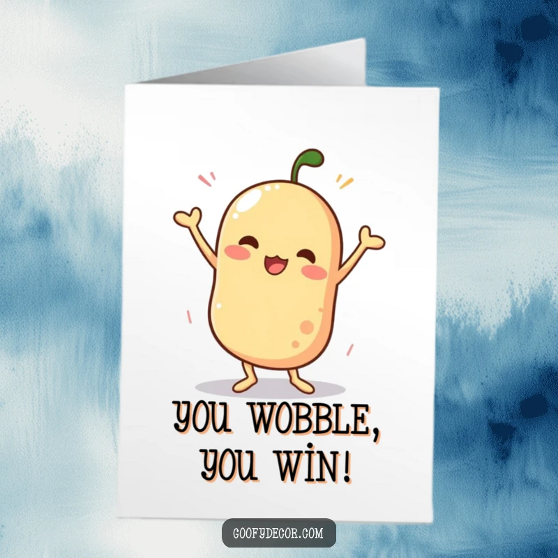 Funny Free Printable Congratulations Card: A wobbly character doing a silly dance to celebrate a big win.