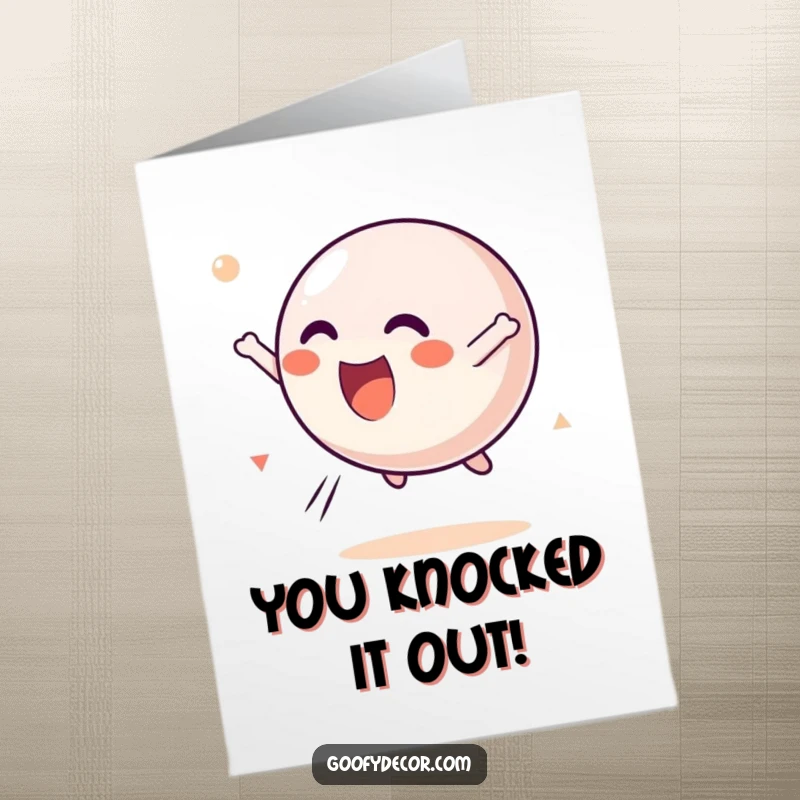 Funny free printable congratulations card: A kawaii bouncing ball character gleefully tumbling through the air with pure delight.