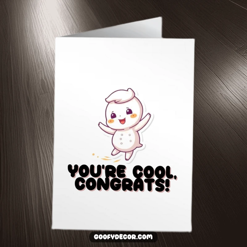 Free Printable Congratulations Card: A giggling snowflake character happily twirling, perfect for celebrating big moments.