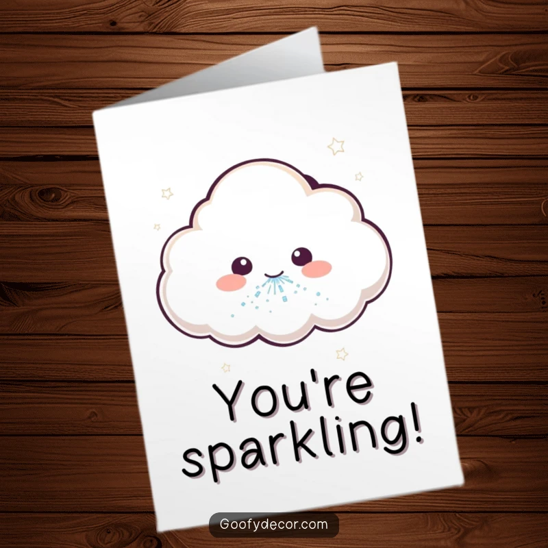 Funny Free Printable Congratulations Card: A charming kawaii cloud sneezes a vibrant explosion of glitter in celebration.