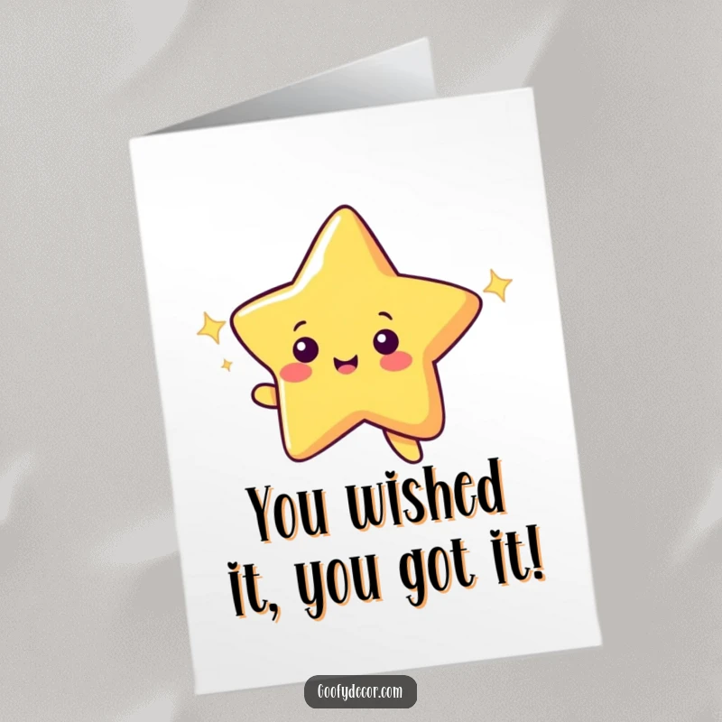 Free Printable Congratulations Card: A shooting star character with a sparkling trail, celebrating a wish granted.