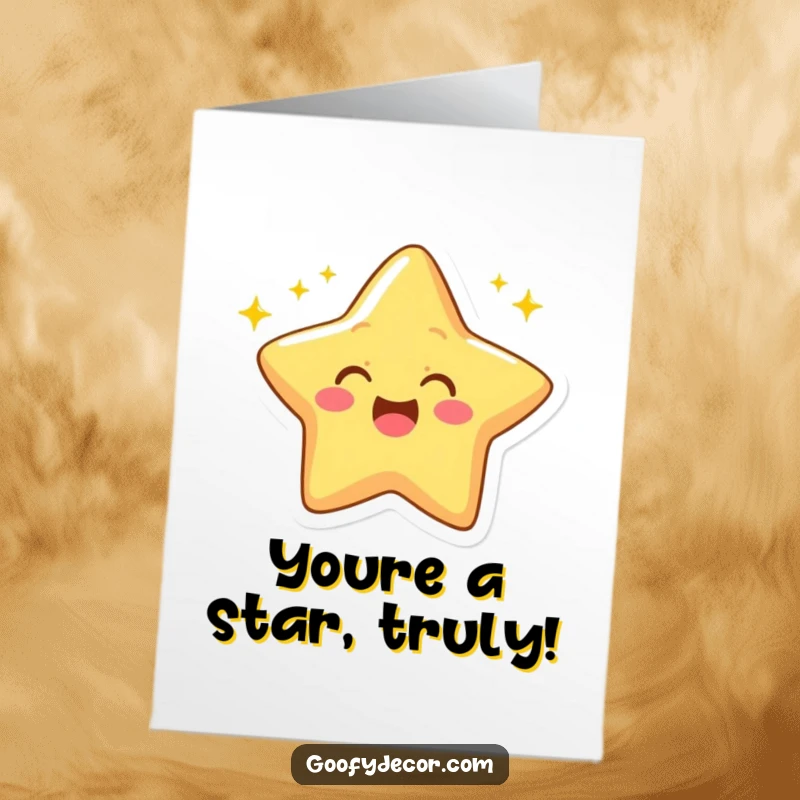 Funny Free Printable Congratulations Card: An animated star winks with joy, its rays twinkling to signify a great success.