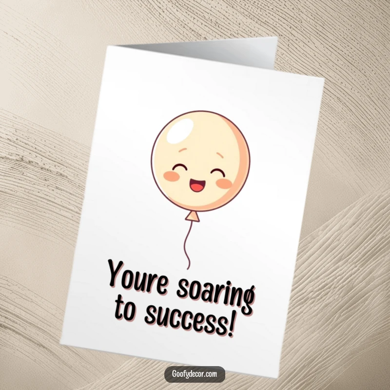 Funny Free Printable Congratulations Card with a happy balloon character floating cheerfully upwards, celebrating achievements.