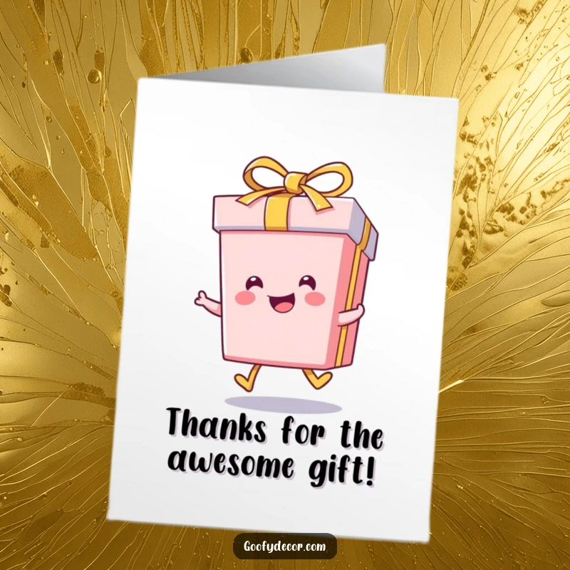 Funny Free Printable Thank You Card: A kawaii smiling gift box skips happily, offering a delightful thank you.