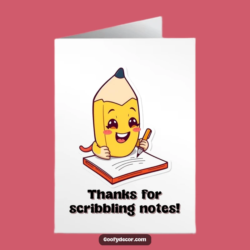 Free Printable Kawaii Pencil Thank You Card - Grinning Note Downloadable