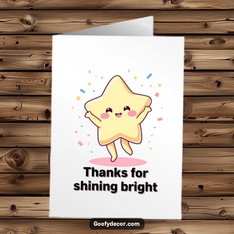 Free Printable Thank You Card: A beaming kawaii star dances playfully, scattering confetti in a sweet thank you gesture.