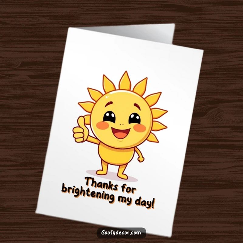 Funny Free Printable Thank You Card: A cheerful sun character with bright rays giving a thumbs up, expressing thanks.