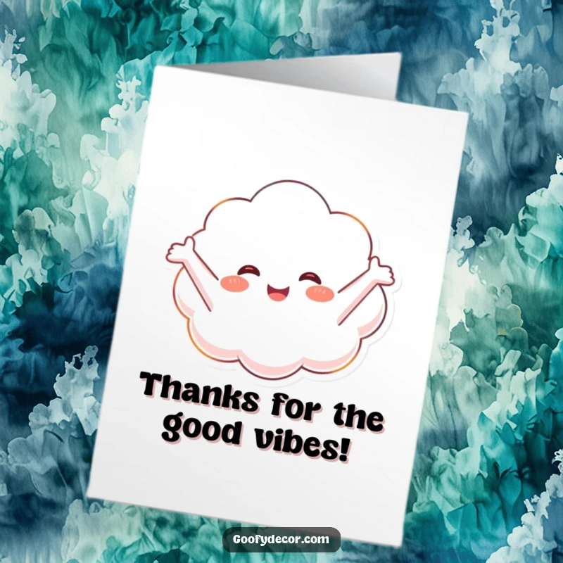 Funny free printable thank you card featuring a happy cloud character floating with open arms, conveying heartfelt thanks.