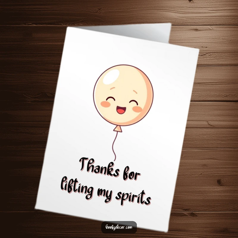 Funny Free Printable Thank You Card with a happy balloon character floating cheerfully upwards, conveying heartfelt thanks.
