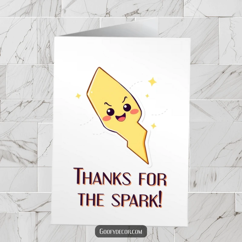 Funny Free Printable Thank You Card: Playful lightning bolt character zipping with a grin, sending electric thanks.