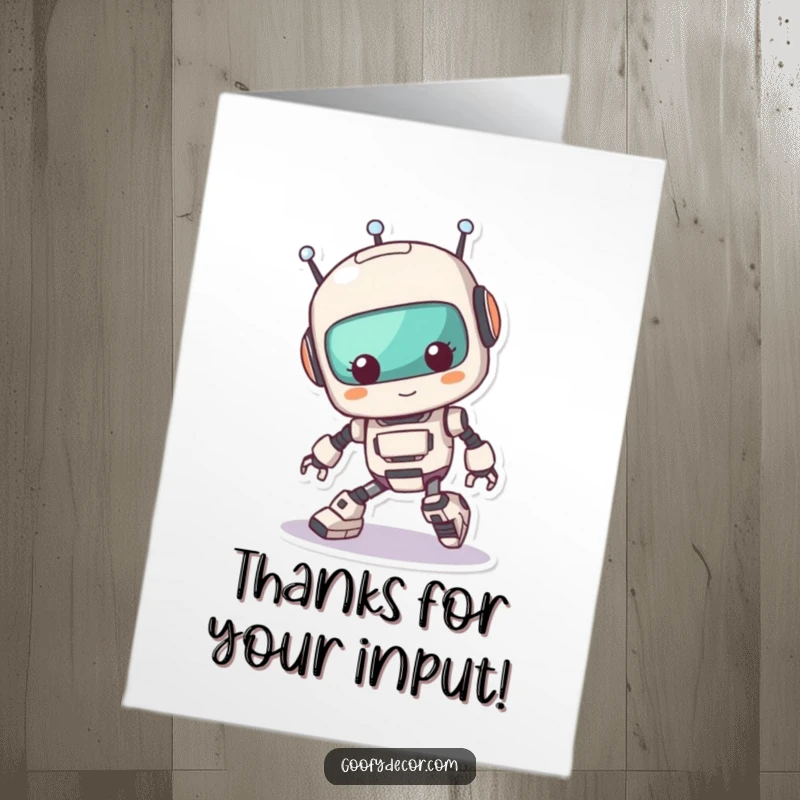 Funny Free Printable Thank You Card: Cute kawaii robot comically trips, humorously conveying thanks.