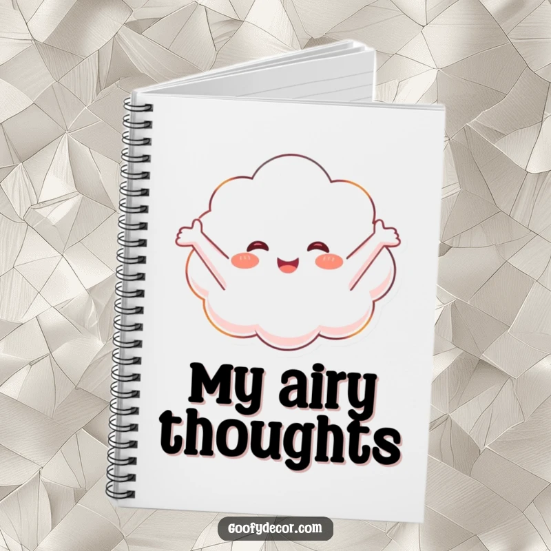 Funny notebook with a happy cloud character floating blissfully, perfect for jotting down thoughts with a serene touch.