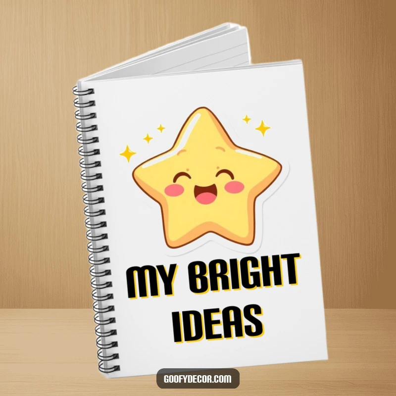Funny notebook cover art of a cheerful star character winking with twinkling rays.