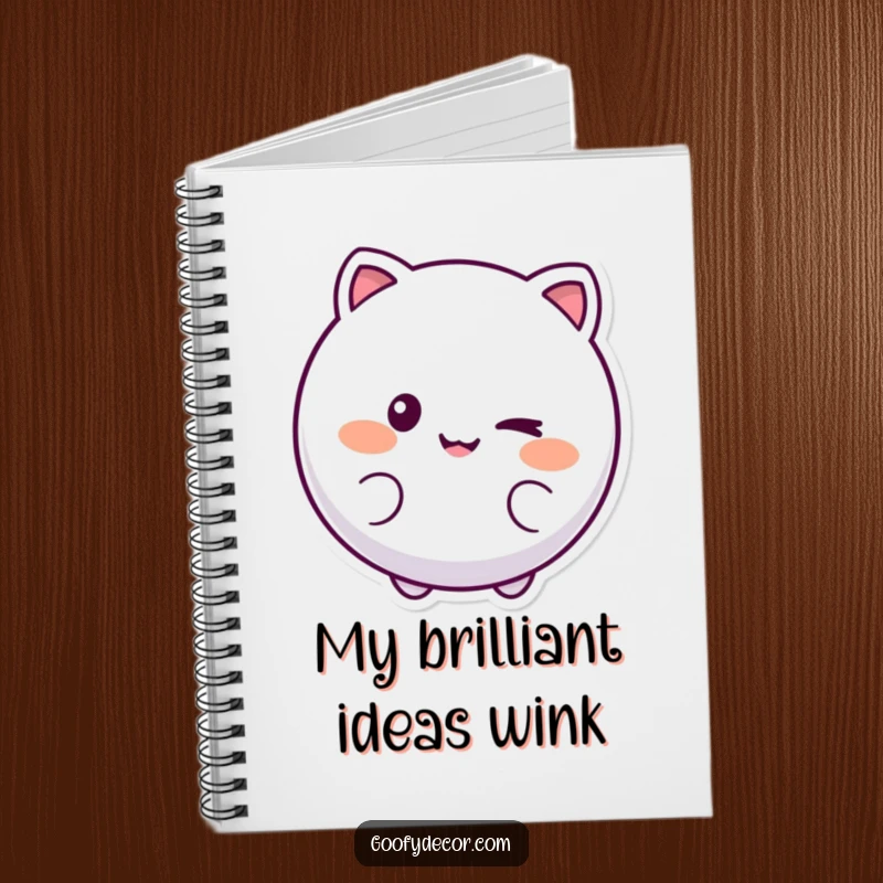Funny notebook with a round, smiling character winking, ideal for jotting down notes with a playful and cheerful touch.