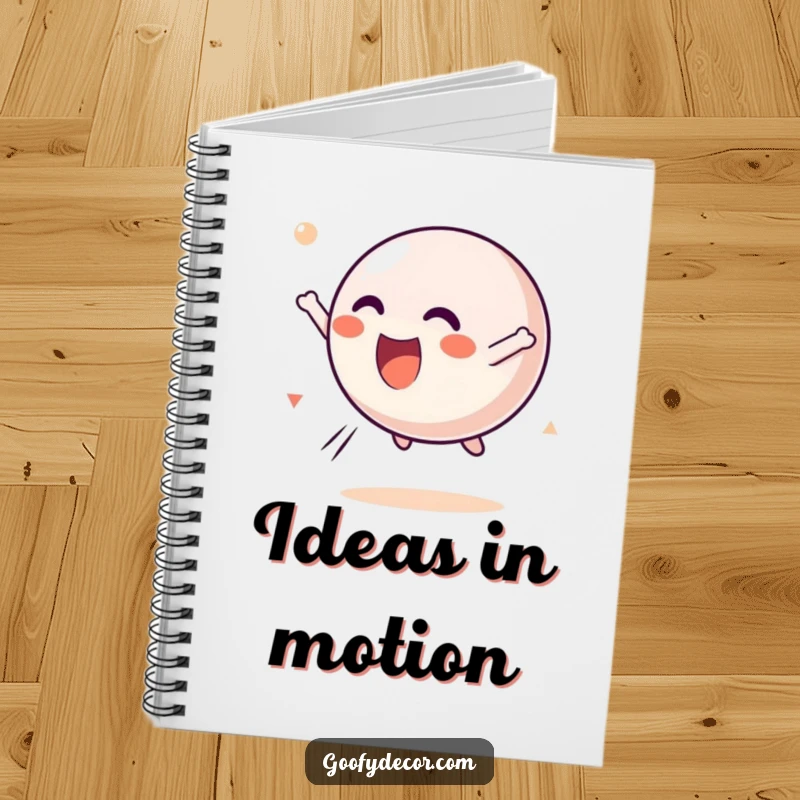 Funny Kawaii Bouncing Ball Notebook with a cover featuring a happy kawaii ball character tumbling through the air with delight, inspiring energetic creativity.