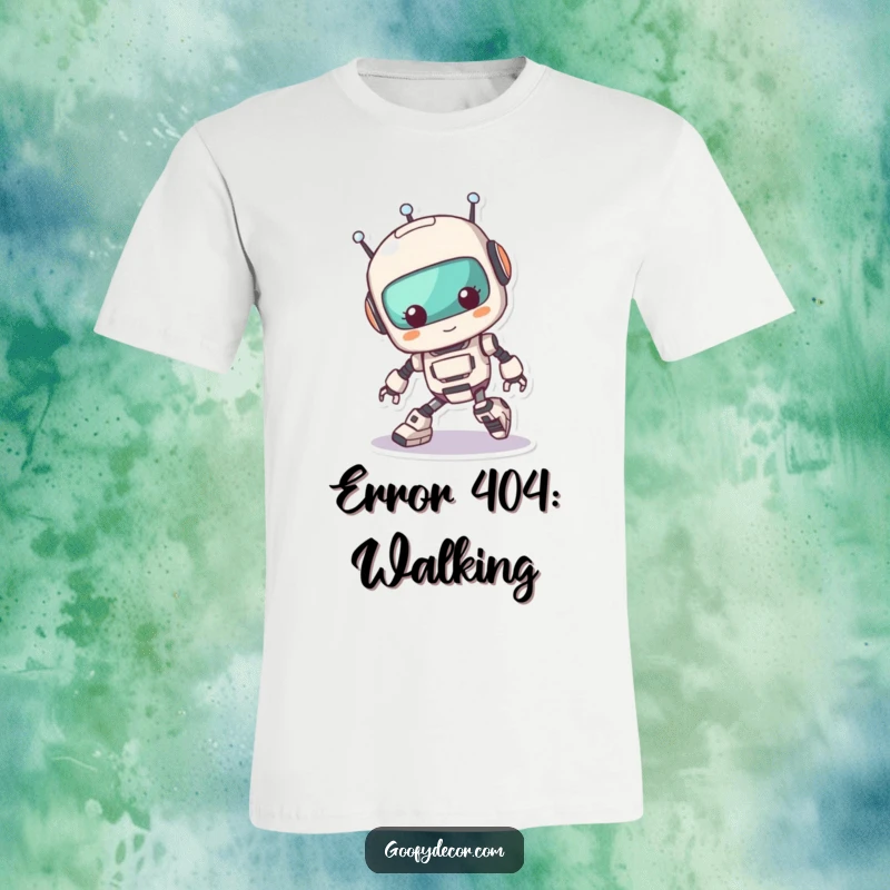Funny Kawaii Robot Tripping T-Shirt: Adorable robot character comically tripping over its feet, a humorous and charming graphic tee. A fun funny gift.