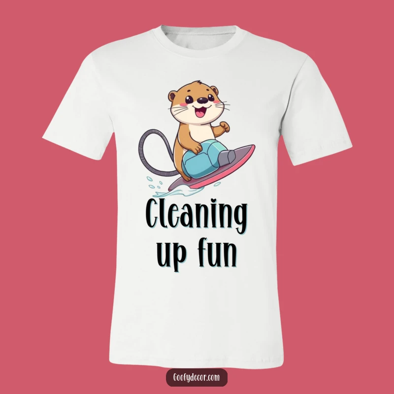 Funny Otter Surfing T-Shirt - Vacuum Cleaning Rider Tee - Funny Gift