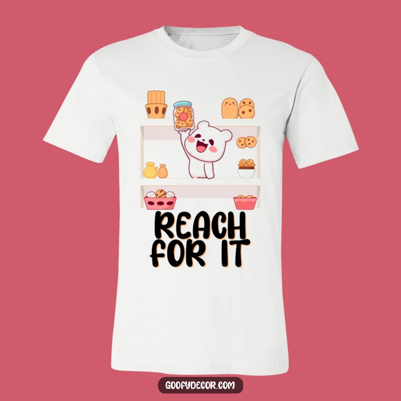Funny T-Shirt: Cheerful Character Reaches High for Cookies