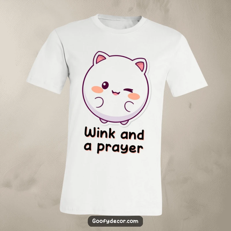 Funny T-shirt with a round, smiling character giving a playful wink, perfect for expressing cheerful and cheeky personality.