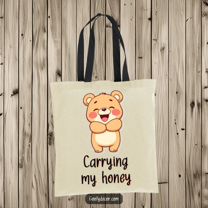 Funny Bear Hug Tote Bag: A smiling bear enthusiastically gives a hug, perfect for carrying daily essentials with warmth.