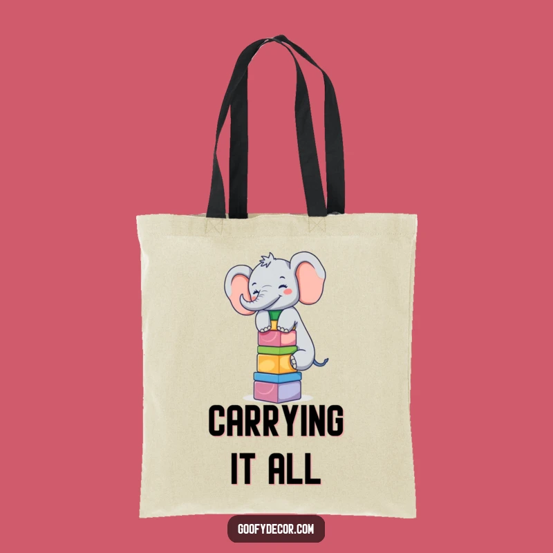 Giggling Elephant Tote Bag: Balancing Blocks, Fun Carryall